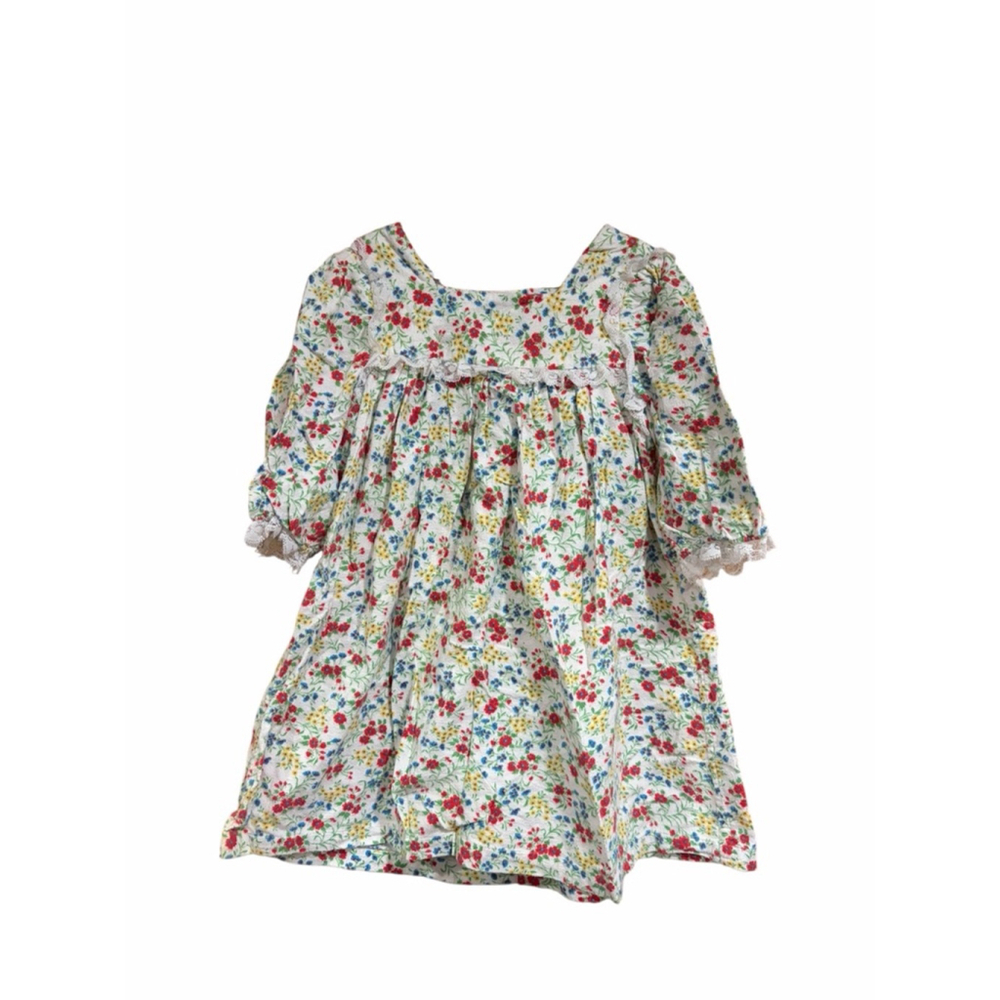 Vintage Floral Nightgown Girls 4 Cottagecore Prairie Lace Trim